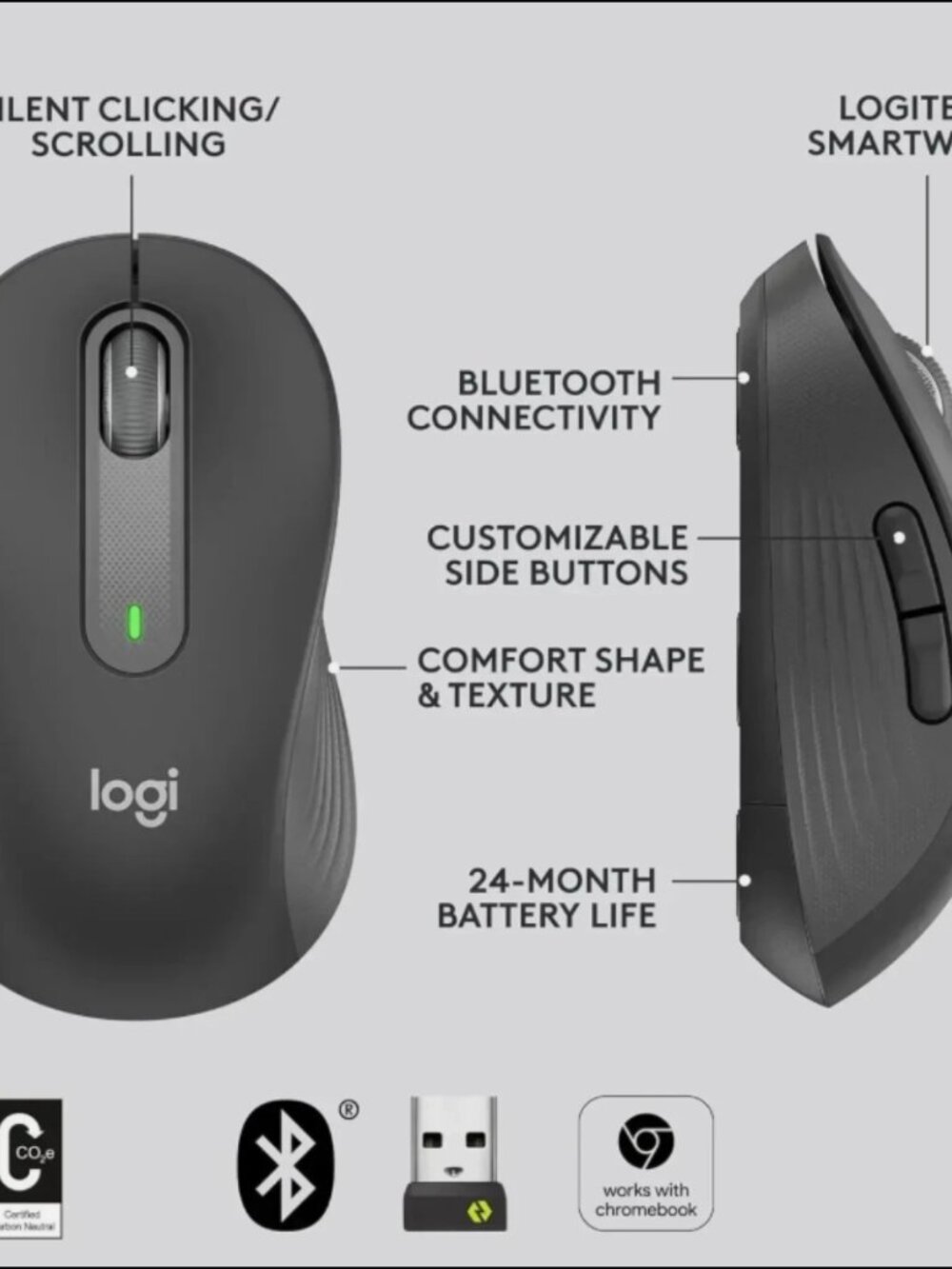 Logitech M650L Grey Wireless Bluetooth Mouse